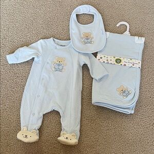 Little Me Baby Blue Bear Outfit Set